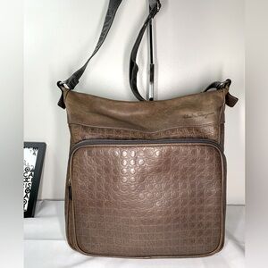SOLD!  Vintage Salvatore Ferragamo GUC Rare! Brown Leather Logo Large Crossbody